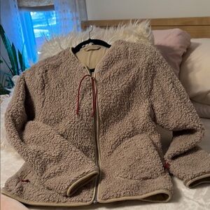 Lululemon Cozy Tan Sherpa Jacket with Red Accents